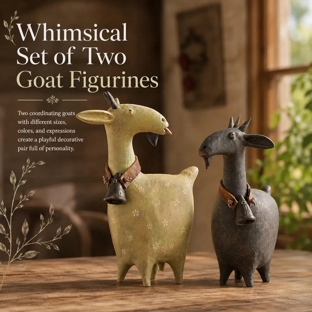 Whimsical Farmhouse Goat Figurines Set of 2