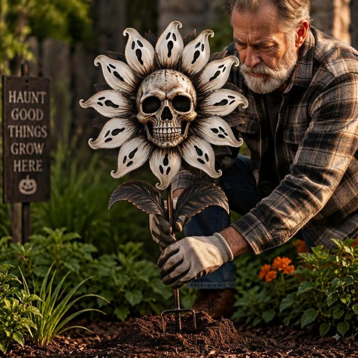 💀🌻Halloween Skull Ghost Sunflower Garden Stake