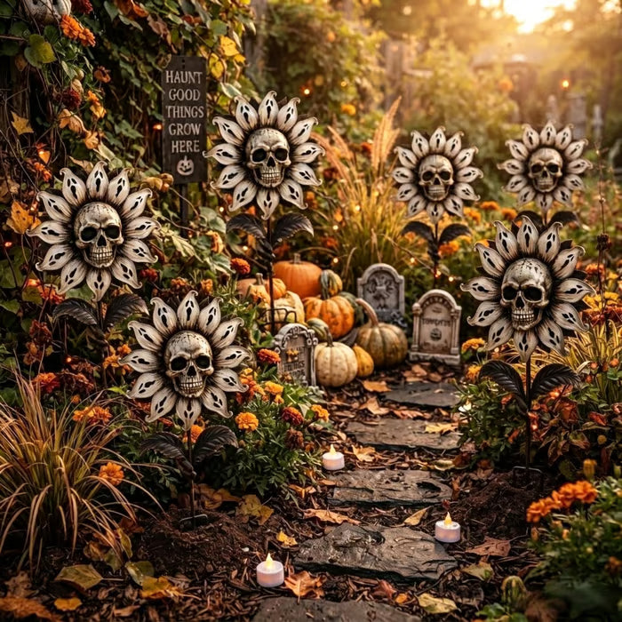 💀🌻Halloween Skull Ghost Sunflower Garden Stake