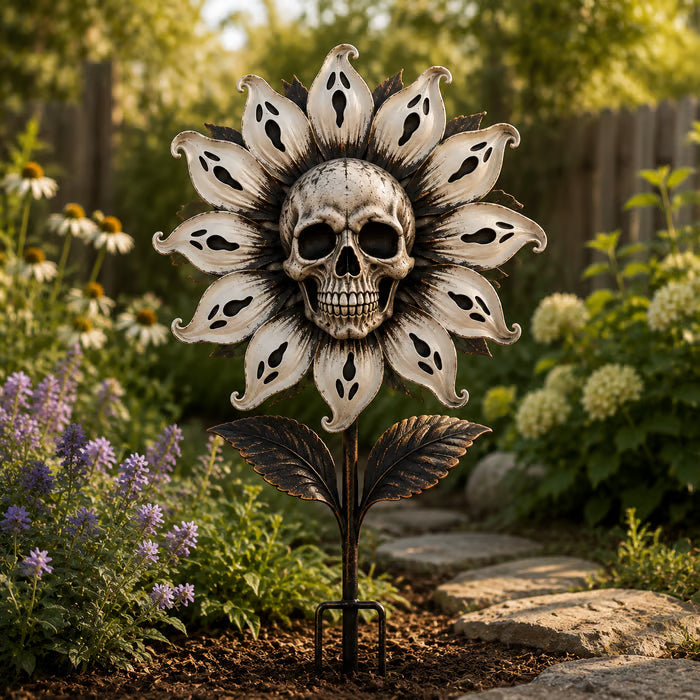 💀🌻Halloween Skull Ghost Sunflower Garden Stake