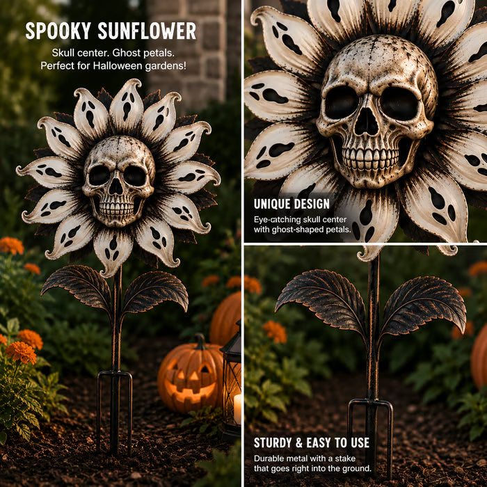 💀🌻Halloween Skull Ghost Sunflower Garden Stake